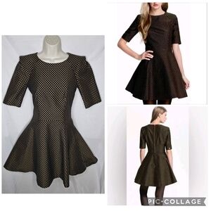 Women Ted Baker London Nelli Spotty Polka Dot Jacquard Skater Dress Black Gold 1